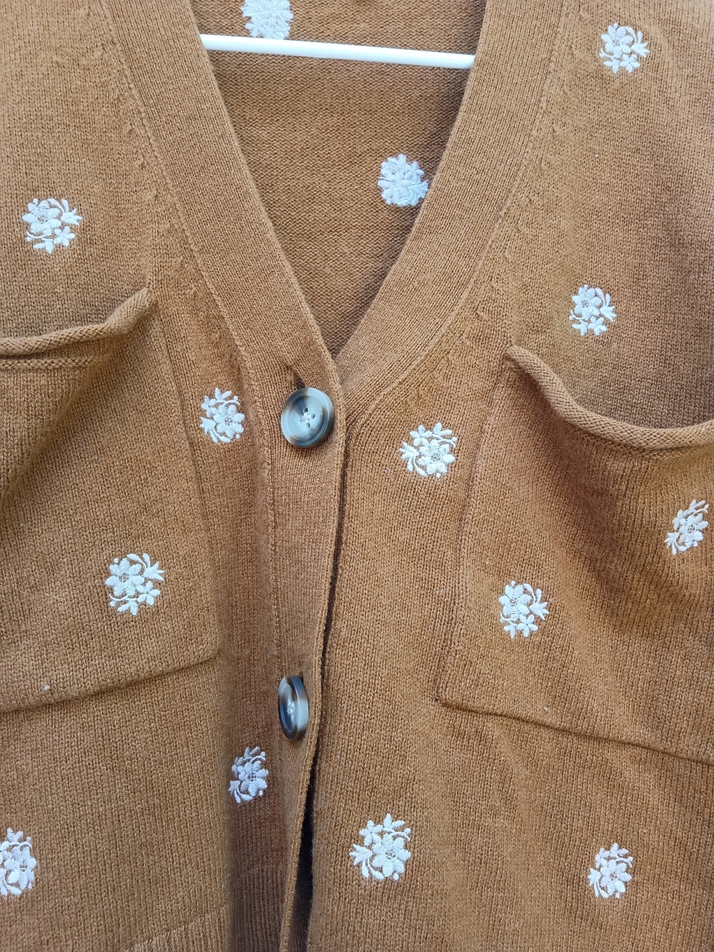 Madewell Rust Brown Floral Embroidered Pocket Cropped Cardigan Sweater Y2K M - Picture 4 of 6